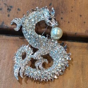 Elegant Silver Dragon Brooch with Pearl Accent
